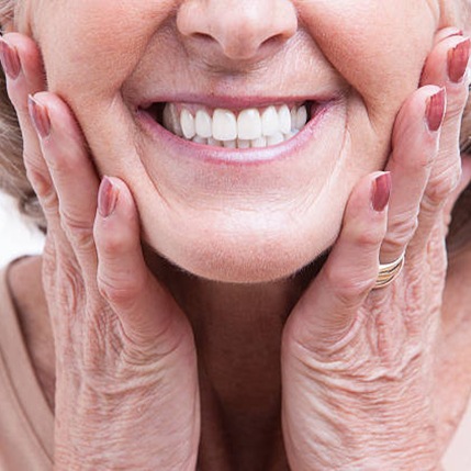 Close up of older woman’s smile